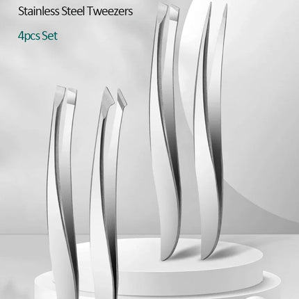 4 pcs/set New Arrival Professional Stainless Steel Tweezer Eyebrow Face Nose Hair Clip Remover Tool Clip