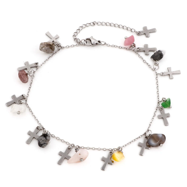 201 Stainless Steel Link Cable Chain Anklet Silver Color For Women Summer Beach Barefoot Jewelry 22.5cm(8 7/8") long, 1 Piece