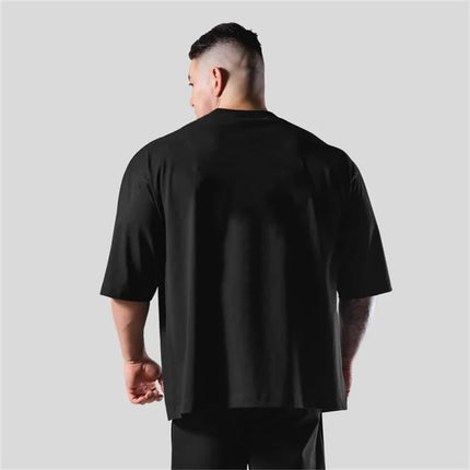 230G M-5XL Solid T Shirt 100% Cotton Gym Sport Fitness Loose Large Size Men Short Sleeve Running Shirt Men Workout Training Tees