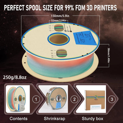 3D Printer Filament Glow in The Dark Filament Multicolor Rainbow, PLA Filament 1.75 mm 250g(2.2lbs)