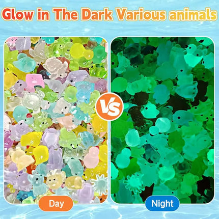 50pcs Mystery Bag of Glow in The Dark Resin Animal Toys, Surprise Mini Figure Set Includes Dogs & Bunnies, Individually Wrapped