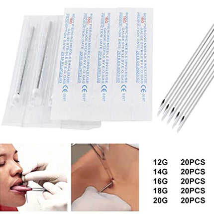 Sterile Disposable Tattoo 12g/14g/16g/18g Piercing Needles Navel Nipple Ear Nose Lip Stainless Steel Piercing Needles Kit Tool