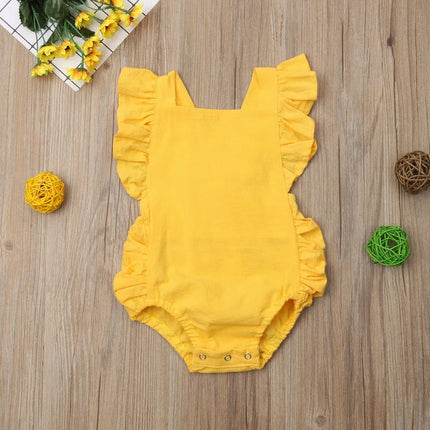 0-24months Baby Girl Sleeveless Bodysuit Ruffle Solid Pink White Yellow Green Summer Romper For Toddler Girls
