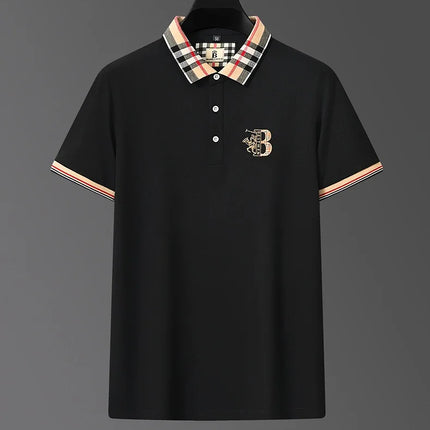 Luxury brand short sleeve men's polo shirt summer high-end fashion plaid embroidery lapel casual T-shirt breathable cotton top