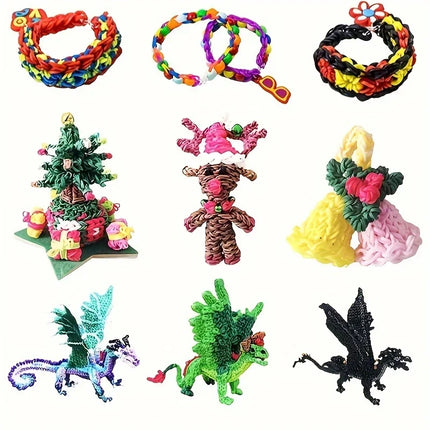 200pcs Rubber Loom Bands DIY Bracelets Wristband Silicone Rubber Hairbands Craft Kit Toys Birthday Christmas Gift Party Supplies