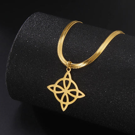 Lucktune Witch Knot Pendant Necklace Stainless Steel Snake Chain Necklace For Women Vintage Lucky Wicca Jewelry Party Gifts Sale