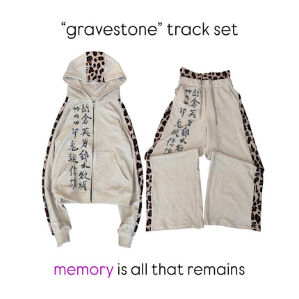 Retro Streetwear Zip Up Hooded Jacket Women Beige Chinese Calligraphy Print Leopard Panel Y2K Casual Oversized Hoodie