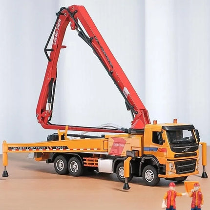 1/50 Volvo Concrete Pump Truck Toy Car Diecast Meatl Vehicle Model Pull Back Sound & Light Miniature Collection Gift For Boy Kid