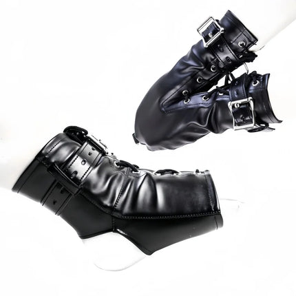 Erotic Leather Bondage Handcuffs Kits with Adjustable Dual Hand Foot Cuffs for Couple Puppy Play Flirting Sex Toys
