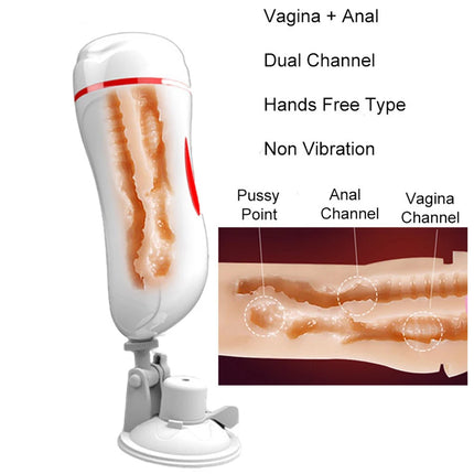 Dual Channel Vagina Anal Masturbation Cup Blowjob Vagina Real Pussy Penis Pump Vibrator Male Mastrubator for Man Sex Erotic Toys