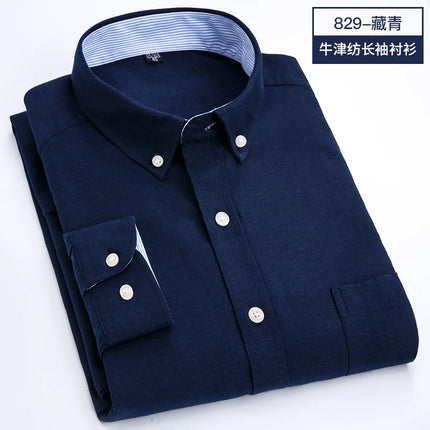 Men's Long-Sleeved Shirt Made of Oxford Fabric, Suitable for All Seasons, Trendy and Versatile, Perfect for Daily Office Wear.