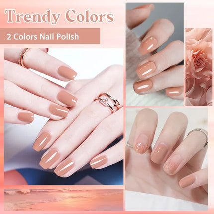 2Pcs/Set 15ml Red Brown Glass Bottle Gel Nail Polish Set NoWipe Top Soak Off UV LED Nail Lacquer Glitter Color Art Nail Polish