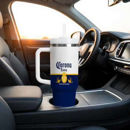 C-Corona E-Extra Beer Vacuum Flasks 40oz Stainless Steel Insulated Tumbler with Handle Straw