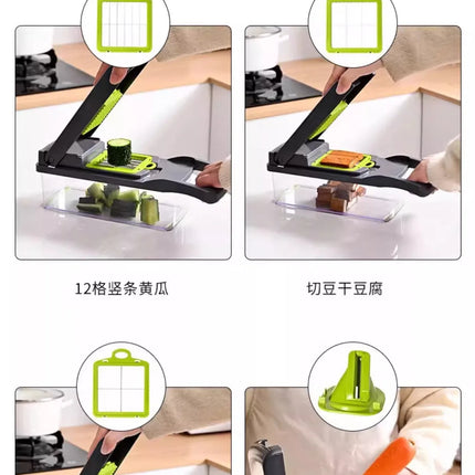 16 in 1 Handheld Slicers Dicers Graters, Multifunctional Vegetable Chopper Kitchen Food Tool with Container & Safety Guard