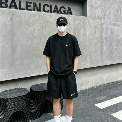 Nike Sportswear Dri-FIT Logo Crew Neck Short Sleeve T-Shirt & Football Shorts Casual Sportswear Set BV0508-010BV6855-010
