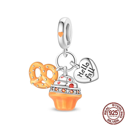 Autumn New 925 Sterling Silver Brown Maple Leaf Pumpkin Bee Charms Bead Fit 3mm 925 Original Bracelets DIY Jewelry Warm Gift