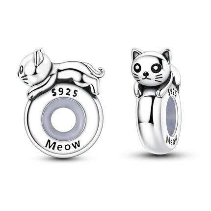 Lucky Clover Clip Charms 925 Sterling Silver Original Black Cat Stopper Clamp Silicone Spacer Charm For DIY Jewelry Bracelet