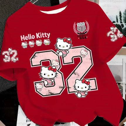 Summer Women's Girl's Casual Hello Kitty 3D Print Graphic Kid Cute T-Shirt Boy Round Neck Tee Outdoor Sport Men's T-shirt