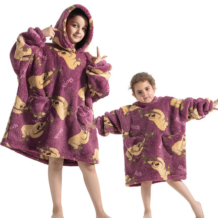 100-160CM Flannel Oversized Hoodie Teenager Girls Boys Pullovers Winter Sweatshirts for Kid Children's Clothing Wearable Blanket