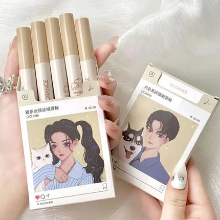 5PCS/set Lipstick Matte Water Light Lip Glaze Cigarette Case Non-stick Cup Long Lasting Lip Gloss Korea Lips Makeup Cosmetic