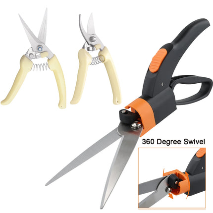 Grass Shears Hedge Shears Grass Cutter 360-Degree Swivel Blade Plant Cutting Scissors Stainless Steel Gardening Shears Plant