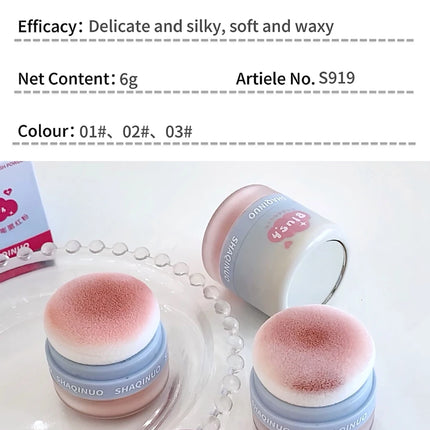 SHAQINUO 3 Color Airy Boom Blush Powder Lazy Air Blush Expanding Mushroom Head Blush Powder Even Skin Tone Blush