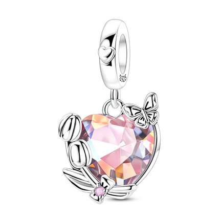 2026 Romantic Pink Color Charms Bead 925 Sterling Silver CZ Zircon Love Heart Pendants Fit Original Bracelet DIY Jewelry Gift