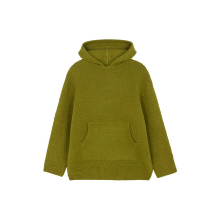 Casual Knitted Women's Sweater Hooded Solid Loose Big Pocket Thicken Lady Sweaters 2026 Spring Fashion Female Street Outwear