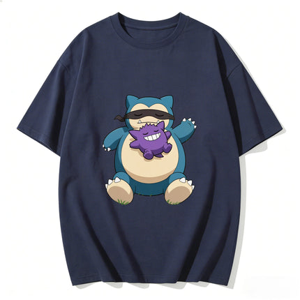 2026 New Summer Snorlax Gengar Print T Shirt Unisex Casual Tee for Men Women Kids Family Matching Short Sleeve Tops Streetwear