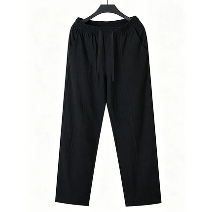 Men 2026 New Linen Straight Leg Pants Elastic Drawstring Waist Breathable Summer Beach Holiday Travel Casual Trousers