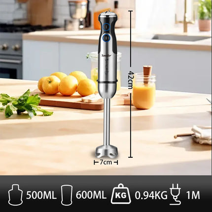 Sonifer 1200W 5-in-1 Immersion Hand Blender Set SF-8091S, Stepless Speed, 500ml Chopper, Whisk, Milk Frother, 600ml Beaker