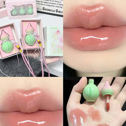 Cute Zucchini Jelly Lip Gloss Mirror Watery Gloss Liquid Lipstick Hydrating Lasting Moisturizing Tender Pink Student Lips Makeup