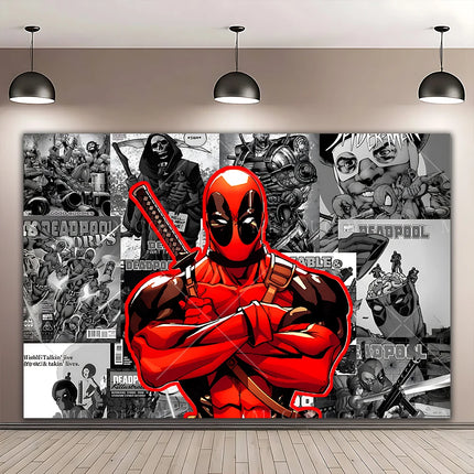 Superhero Deadpool and Wolverine Themed Customized Boy's Birthday Party Decoration Banner With Portrait Photography Studio Props