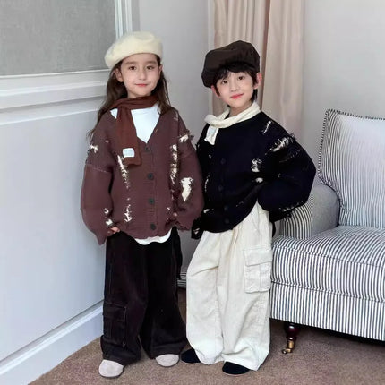 2025 autumn new Korean children's design  sweater jacket fashion knitted cardigan for boys and girls