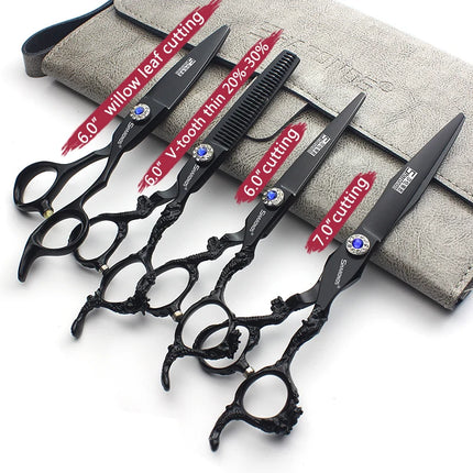 Sharonds 6/7/8 Silver Black Dragon Handle Hair Salon Hairdressing Scissors High Quality 440c Steel Professional Cutting Scissors