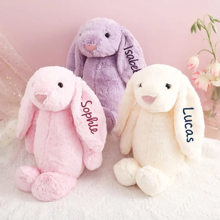 Personalized Cute Plush Bunny Super Soft Custom Stuffed Animal with Embroidered Name on Ear Ideal for Birthday Kid Children Gift