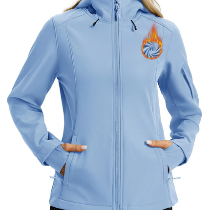 TACVASEN Waterproof Fleece Lined Women's Softshell Jacket Hooded Outdoor Hiking Camping Jacket Lightweight Warm Thermal Coat