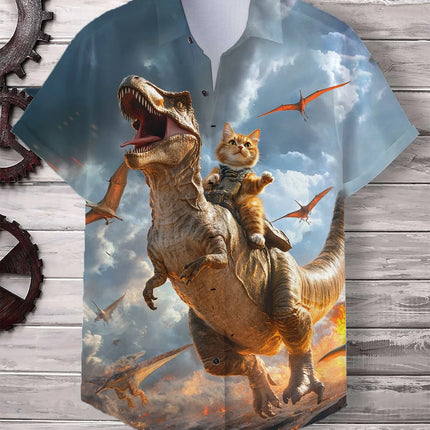 Men's Cat Graphics Shirts Short Sleeved Button Down Lapel Shirt For Summer Oversized Tops Vacation Casual Hawaiian Shirts