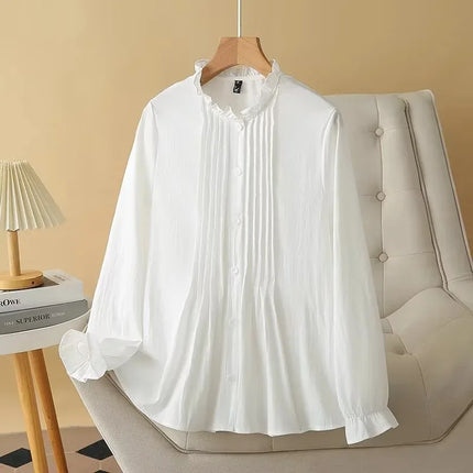 Women's Cotton Ruffle Collar Blouses, Plus Size, Loose Shirt, Casual, Sweet, Autumn, New, 471