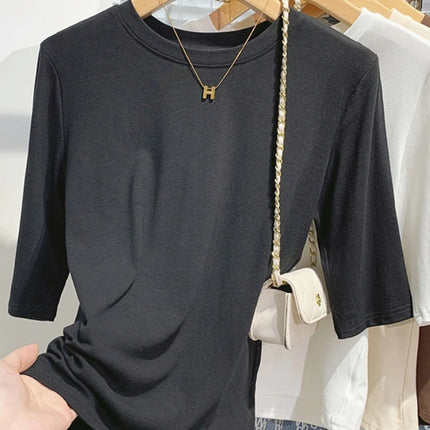 AOSSVIAO 2026 Summer 100% Cotton Women's T-shirt Bottoming Basic Crew Neck Fashionable Solid Lady Short Sleeve Tops Shirts