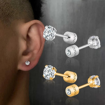 2Pcs Medical Stainless Steel Crystals Stud Earrings Screws Piercing Tragus Cartilage Ear Studs Earrings for Men Women Jewelry