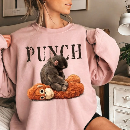 Punch Cozy Kawaii Autumn and Winter Sweatshirt Baby Monkey and Plush Toy Animal Lover Gift Cute Viral Matching Hoodies Pullover