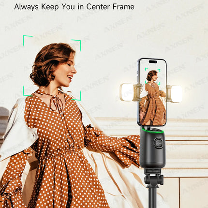 AI Auto-Tracking Phone Gimbal 360° Rotating Face Tracking Stabilizer Portable Desktop Holder for Live Streaming & Photo Shooting