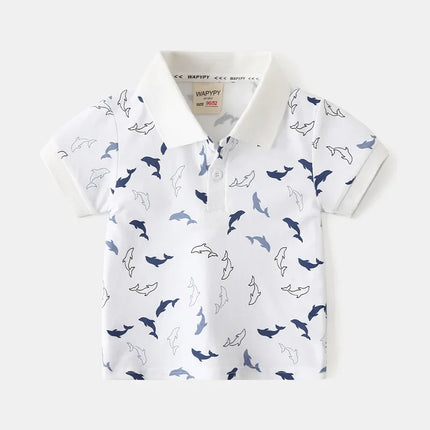 Boys Polo Shirts Summer Kids Cartoon Whale Dolphin Print Short Sleeve Lapel T-shirt Tops Children Casual Clothing For 2-7 Years