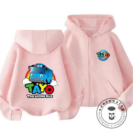 Tayo The Little Bus 2026 Cartoon Zipper Hoodie 3-14Y Boys Girls Autumn Winter Kawaii Street Hot Fashion Outdoor Casual
