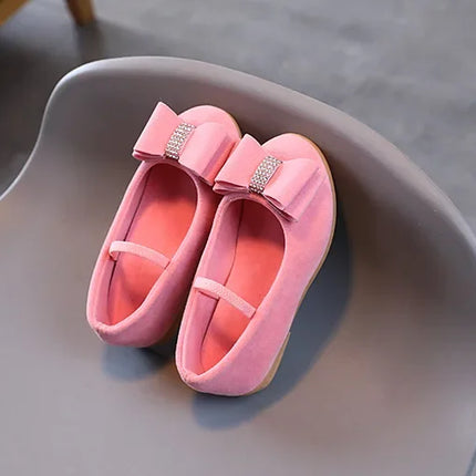 Little Girl Leather Shoes Simple Fashion Children Princess Shoes Solid Color Flats Causal Kids Versatile Bowtie Loafers Moccasin