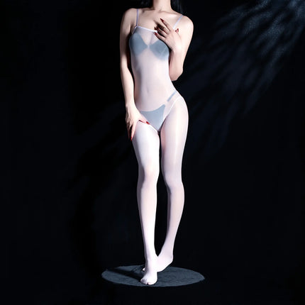 Couple Oil Shiny Suspenders Bodystocking Gay Men Sissy Glossy Seemless Bodysuit Catsuit Silky Sling Onesie Transparent Pantyhose