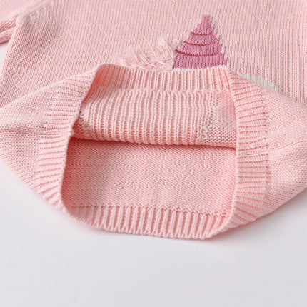 DXTON Baby Girl Knitted Sweater Thicken Loose Pullover Kids Tops Unicorn Applique Winter Warm Knitting Solid Children Sweaters