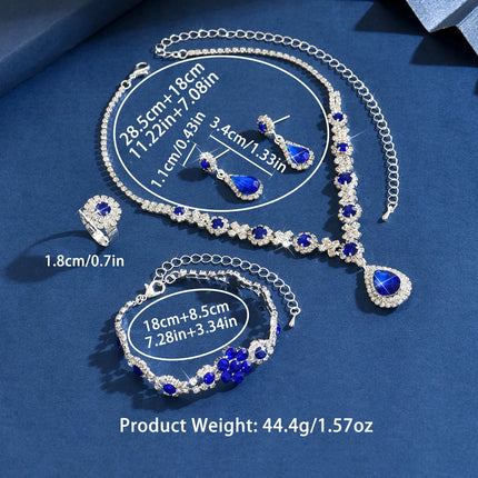Ladies' Fashion Flower Water Drop Necklace Earrings Bracelet Jewelry Set Suitable for Wedding, Party, Festival Gifts
