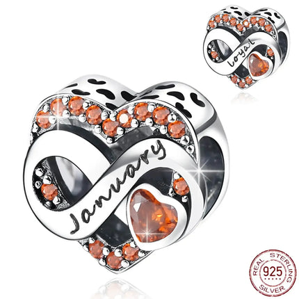 925 Sterling Silver January-December Birthday Stone Love Zircon Pendant Bead Fit Charms Necklace Bracelet Women Jewelry DIY Gift